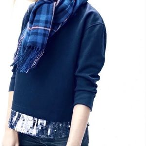 J Crew sequined navy sweatshirt, size M, 3/4 sleeve